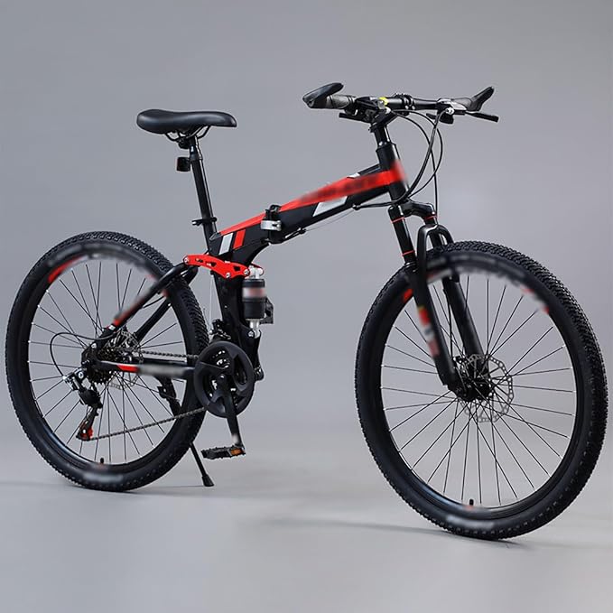 26 Inch Folding Mountain Bike, Lightweight Shock Absorbing Folding Bike, Adult Men and Women Carbon Steel Spoke Wheel Folding Bike, Outdoor Camping Bike