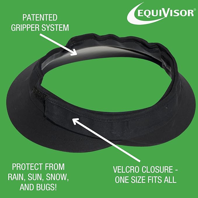 Original 4.5” Sun Visor | Helmet Sun Protection Visor with Patented Gripper System | One Size Fits All | Ideal for Horseback Riding, Biking, Golfing | Mens and Womens Visor Hat | Black