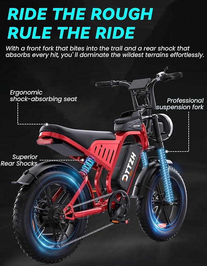 F6/F6S/F6PRO Electric Bike for Adults with NFC & Password Unlock, 4000/2000/1500W, 50/40/33MPH, 60V 30Ah, 48V 15/25Ah E-Bike, 100-60 Miles Electric Motorcycle, 20" Fat Tire Electric Dirt Bike