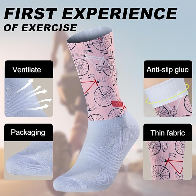 Cycling Socks Athletic Crew Socks Breathable Cushioned Compression Running Hiking Socks For Mens Womens