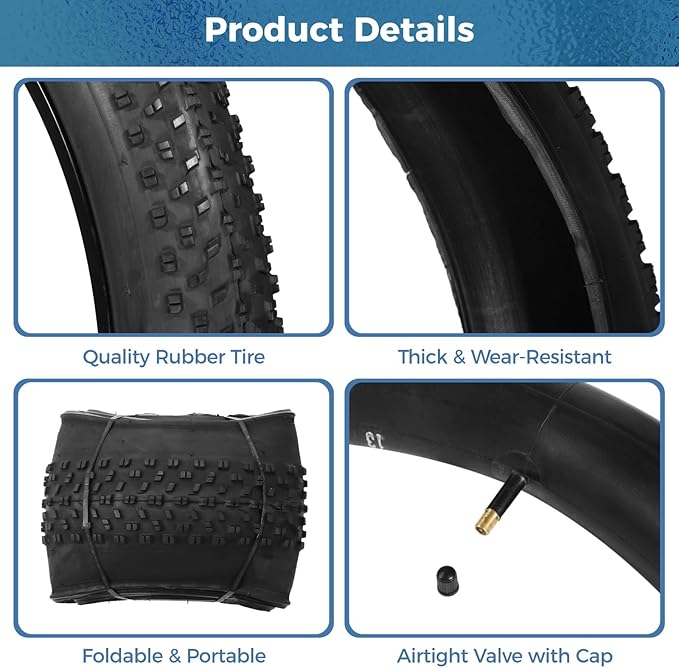 20 x 3.0 in Fat Bike Tires & Tubes, 20 Inch Fat Tire Folding Tires, 76-406 20x3.0 Ebike Tires with Levers, 20x 3.0 Electric Bike Tire for Mountain Bikes & Ebikes