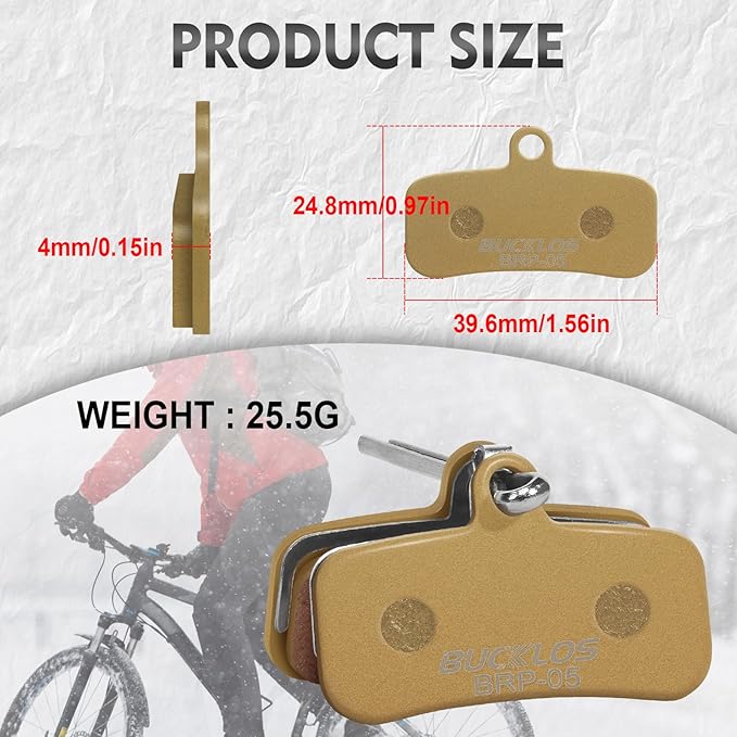 BUCKLOS Bike Disc Brake Pads - Bicycle Disk 4 Piston Pads for Shimano D02S D03S Saint Deore XT XTR SLX Zee/Tektro/TRP for Mountain Bike/Road Bike/Ebike/MTB