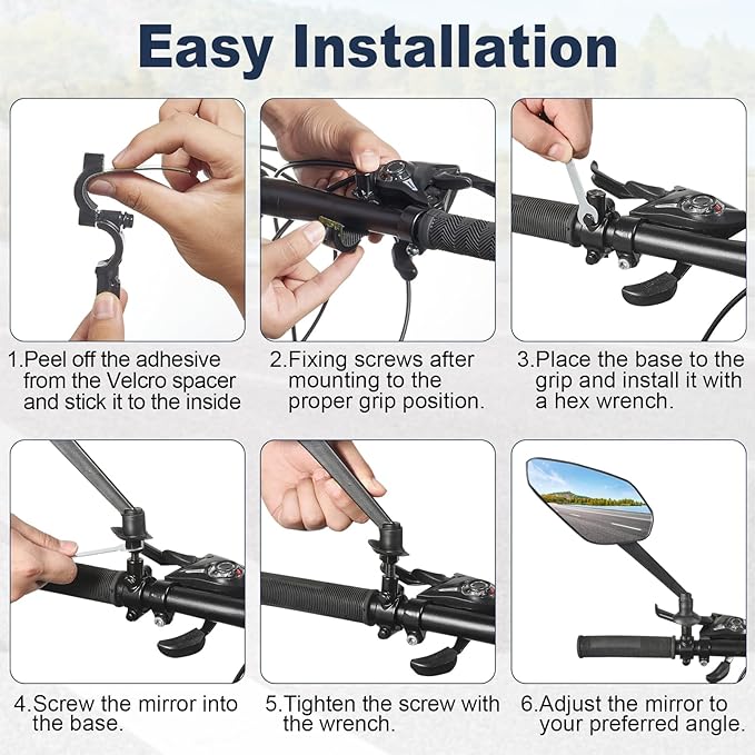Zacro 2 Pack Bike Mirror, Bike Mirror Handlebar Mount, 360°Adjustable Bicycle Rear View Mirror, Scratch Resistant Glass Lens, Fit for Mountain Bikes, City Road Bikes, E-bikes, Scooter