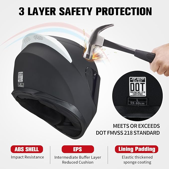 Full Face Motorcycle Helmet WS-607 DOT Approved Motorbike Racing Street Bike Helmets for Adults with Visor
