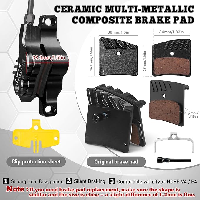 BUCKLOS IIIPRO IV4 4 Piston MTB Hydraulic Disc Brake Set, Front 850mm and Rear 1550mm Mountain Bike Hydraulic Brakes with Aluminum Alloy Caliper Lever Fit Ebike,Fat Bike Trail Bicycle XC AM DH BMX