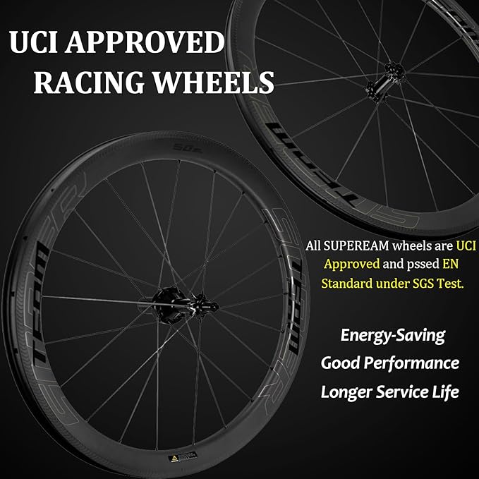 Superteam Carbon Wheelset 700c Rim V Brake 50mm Depth 25mm Width Road Bike Wheels Matte Finish, Tubeless Ready Support for 8-12 Speed Clincher & Tubeless