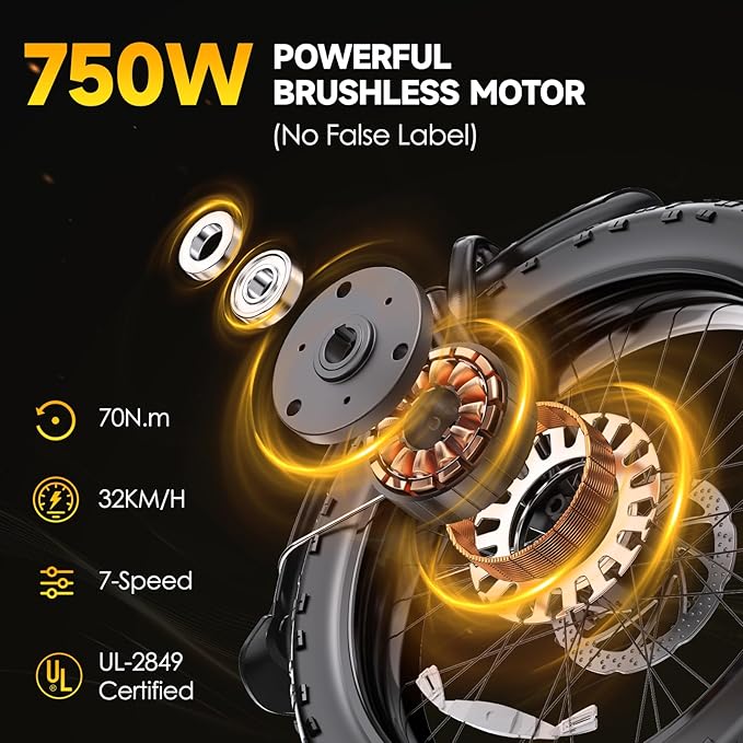 Electric Bike for Adults 20" Fat Tire1300W Peak Motor 52V 13AH Removable Battery Max Range 35 Miles,28MPH,Folding EBike with Shimano 7 Speed and Adjustable Seat