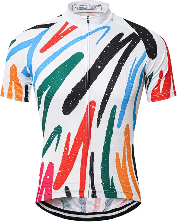 Men's Cycling Jersey Short Sleeve Elastic Breathable Lightweight Zipper Road Bike Shirt with Pockets