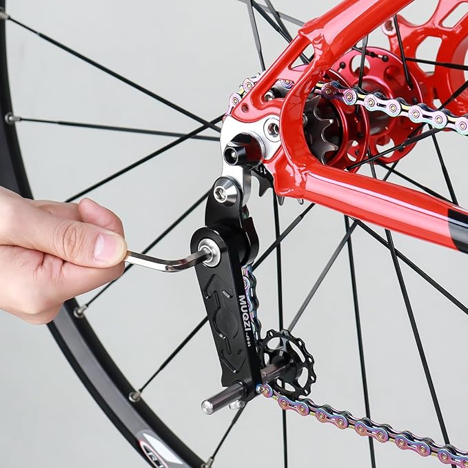 MUQZI Single Speed Chain Tensioner, Upgraded Bike Chain Tension Adjuster Aluminum Alloy Adjustable Bike Chain Tension Idlers Guide for MTB Road Bicycle Single Speed Converter