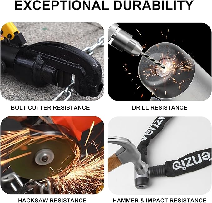 Venzio Bike Chain Lock, 3FT (900mm) Heavy Duty Anti-Theft Bicycle Lock with 2 Keys, 6mm Thick Steel Chain, Waterproof Sleeve and Zinc Alloy Core, Ideal for Scooter, Fence, Gate, Motorcycle