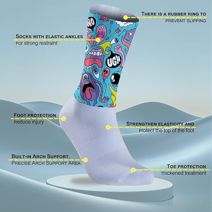 Cycling Socks Athletic Crew Socks Breathable Cushioned Compression Running Hiking Socks For Mens Womens