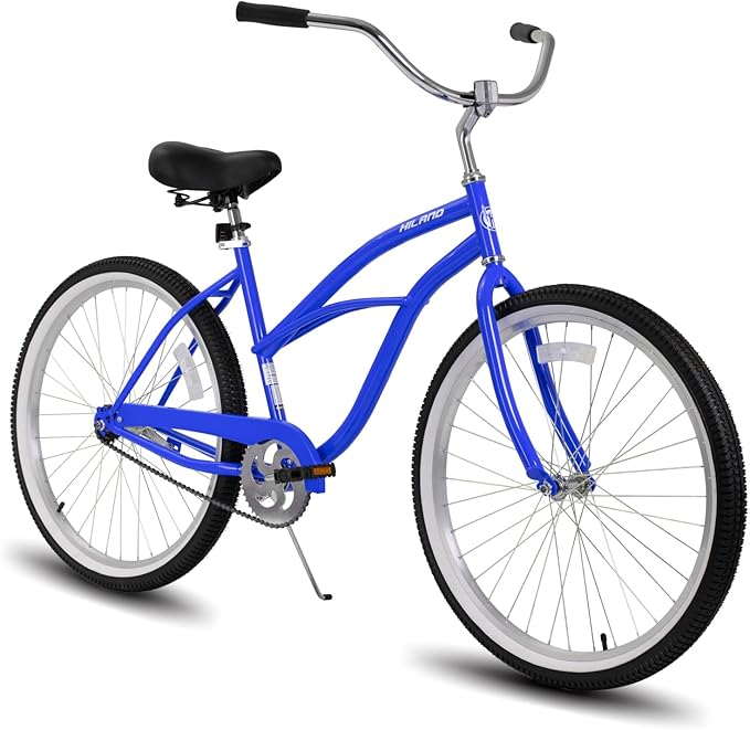 HILAND 26 Inch Womens Beach Cruiser Bike, Single Speed Commuter Bicycle with Rear Coaster Brake, Low Step-Through Frame, Comfortable Seat with Dual Springs, City Hybrid Bike for Women Men Adult