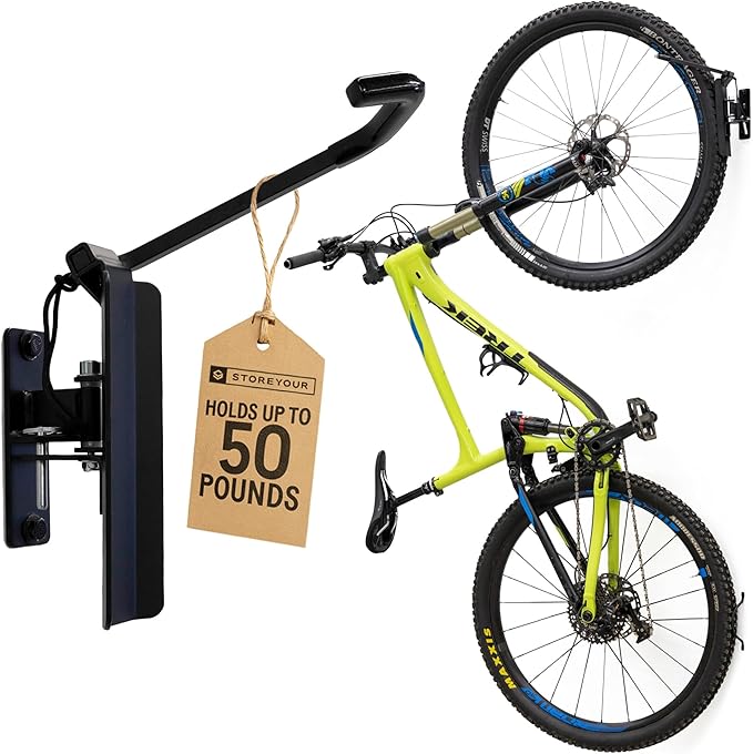 StoreYourBoard Bike Swivel Rack – Wall Mounted Garage Bike Storage, Vertical Bike Rack with 120° Swivel Hanger & Stopper – Space-Saving Bike Rack Garage Mount for Kids Bikes, BMX