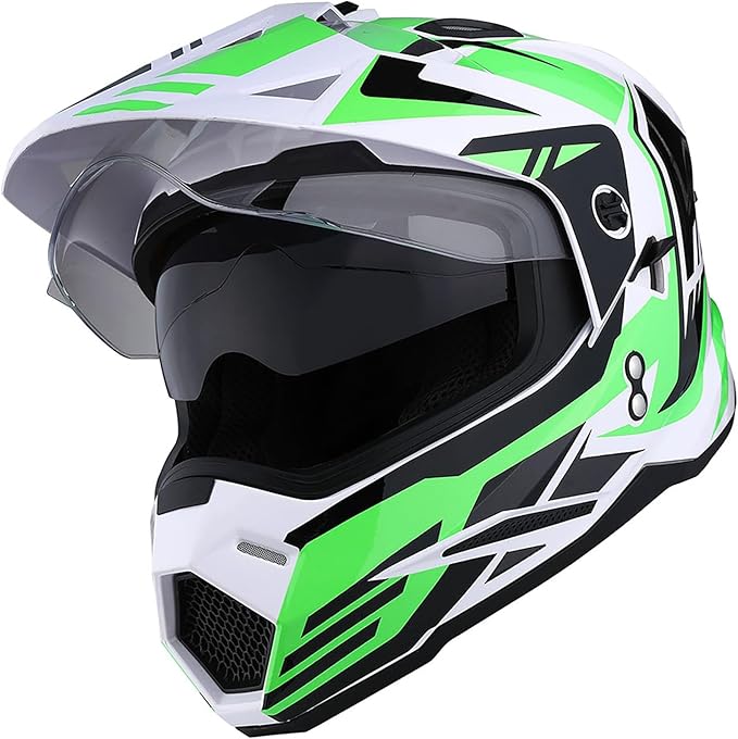 1Storm Youth Kids Dual Sport Dual Visor Motorcycle Motocross Off Road Full Face Helmet Matt Black