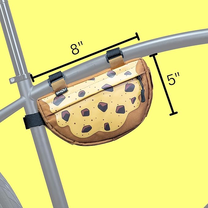 Snack! Chocolate Chip Cookie Bike Bag – Fun Bicycle Frame & Handlebar Bag with Adjustable Straps – Mounts on Top Tubes, Handlebars & E-Bikes – Sweet Cycling Storage for Everyday Rides