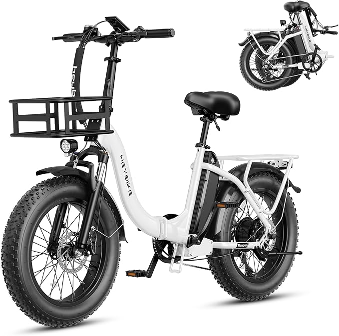 Heybike Ranger 2.0 Foldable Electric Bike for Adults, 20"×4 Fat Tire Ebike with 1400W Peak Motor, 28 MPH Max Speed, 600Wh Removable Battery, Up to 65 Miles Range, Front Suspension Step-Thru E Bike