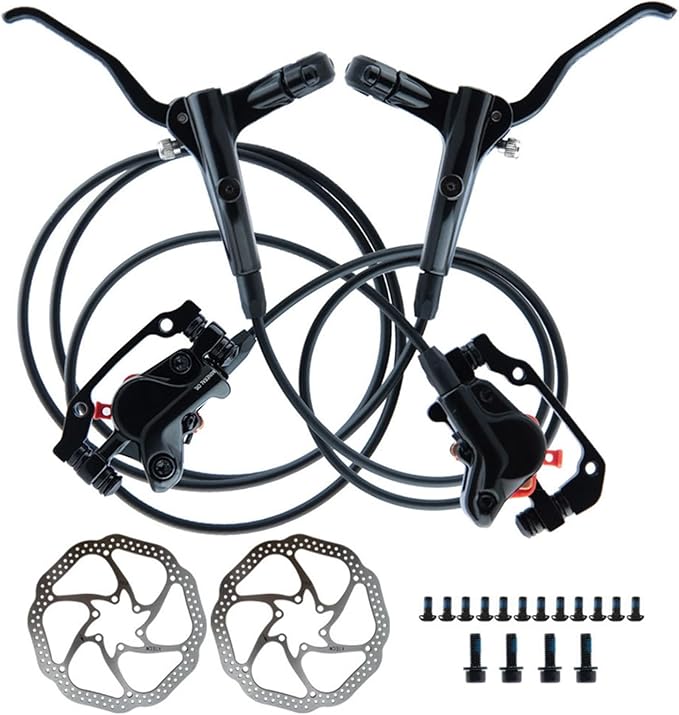Hydraulic Disc Brake, Bike Brake Hydraulic Disc Oil Brakes With Lever Set Pre-Filled With 2 for Rotor for Mountain Bike X-C Trail, e-Bike, Fat Bike(left rear right front)