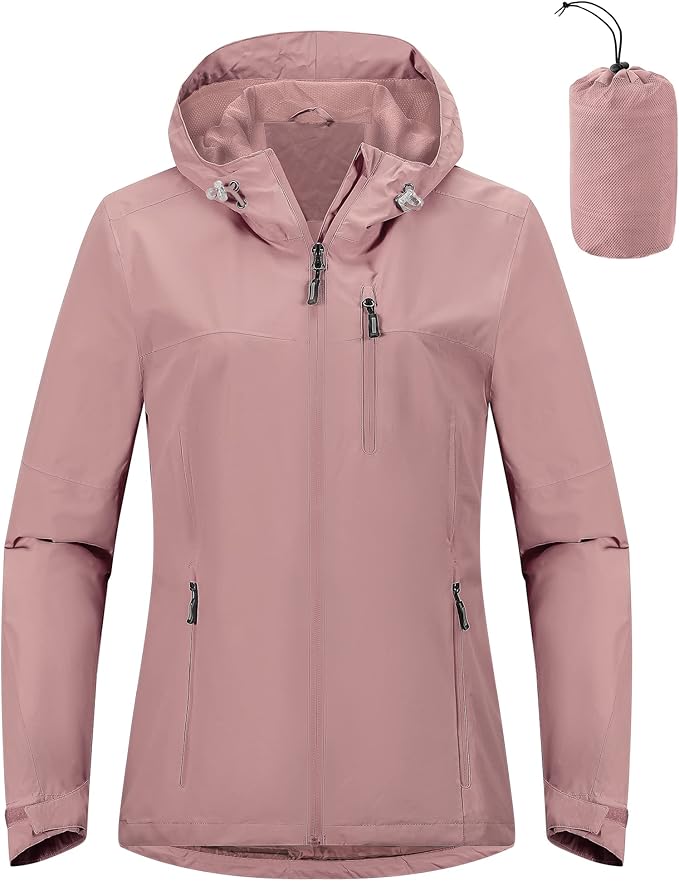 Outdoor Ventures Packable Rain Jacket Women Lightweight Waterproof Raincoat with Hood Cycling Bike Jacket