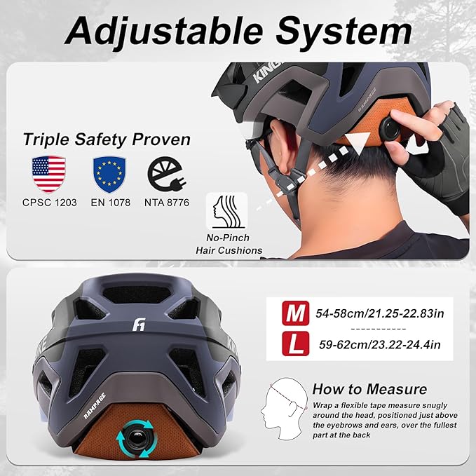 KINGBIKE NTA-8776 Mountain Bike Helmet Professional Ebike Helmets with 3-Level Adjustable Visor & Camera Mount E-MTB Helmet for Adults Men Women Youth E-Bike Safety Certified
