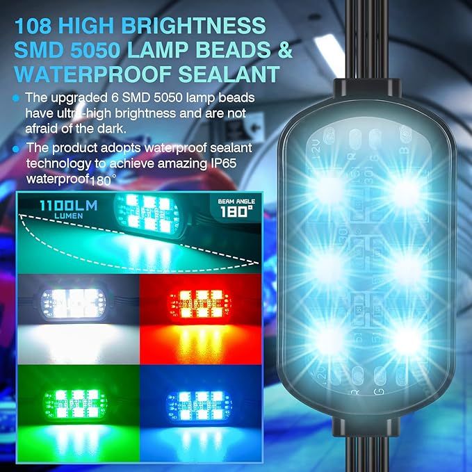 14PCS Motorcycle RGB LED Light Kit with Brake Turn Signal, Underglow Lights with APP/RF Remote,Neon Accent Light MultiColor Dual Zone Waterproof 12V for Sport Bike, Cruiser, Street&Off-Road Motorcycle