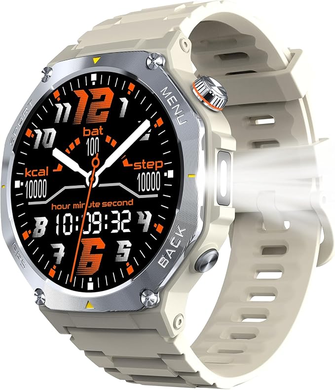 Jugeman Military Smart Watch for Men Answer Make Calls, 5ATM Waterproof Rugged Fitness Tracker with GPS, LED Flashlight, Compass, Heart Rate Sleep Monitor,1.43" AMOLED Display Smartwatch