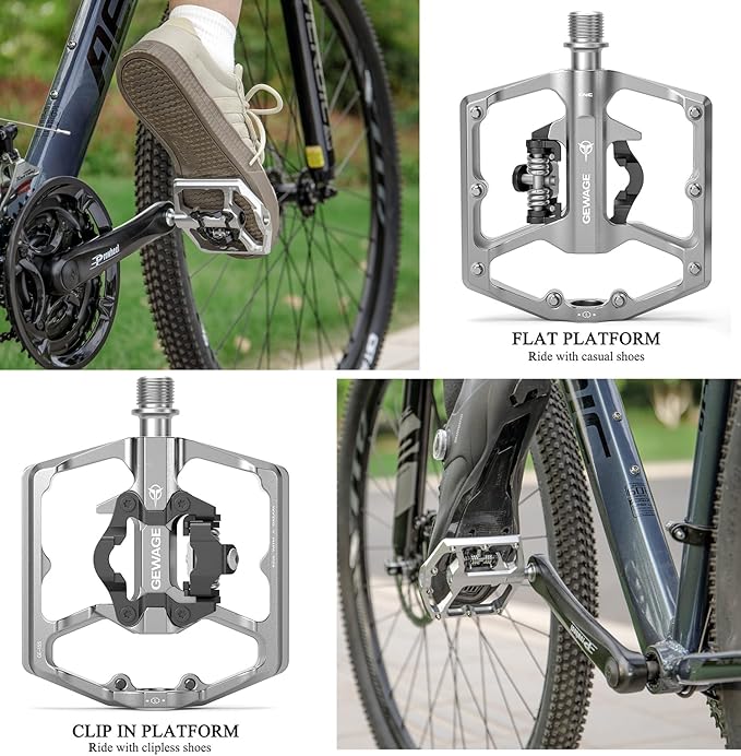 Mountain Bike Pedals- Dual Function Bicycle Flat Pedals and Clipless Pedals- 9/16" Platform Pedals Compatible with SPD for Road Mountain BMX Bike