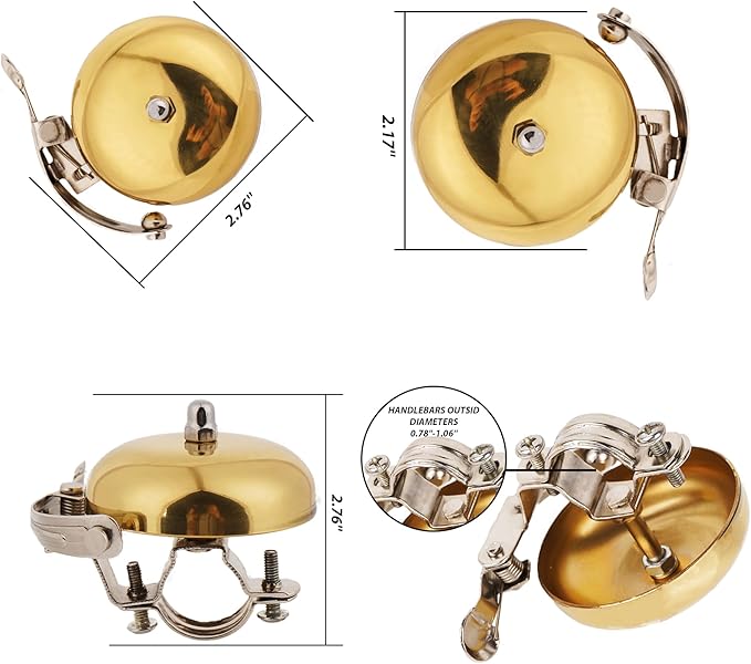 Brass Bike Bell, Bicycle Bell for Adult Bikes, Loud & Clear Sound Bicycle Bell for Adults & Kids Classic Design, Easy Installation Fits Mountain, Road, Folding Bikes and Scooters