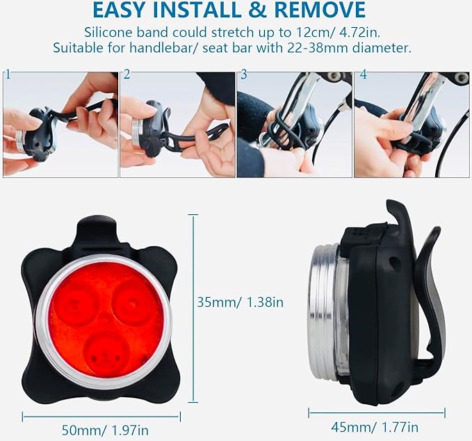 USB Rechargeable Bike Light Set, LED Front Headlight & Rear Tail Light, Waterproof Bicycle Light, 4 Modes, Silicone & Plastic, Bright LED, Outdoor Bike Lighting, Rechargeable Bicycle Light Set