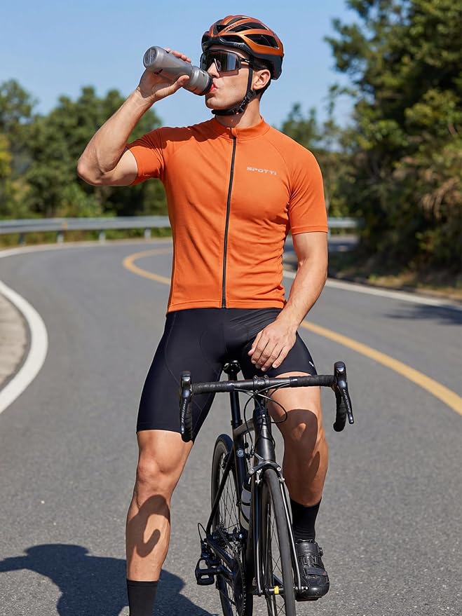 Spotti Men's Cycling Bike Jersey Short Sleeve with 3 Rear Pockets- Moisture Wicking, Breathable, Quick Dry Biking Shirt
