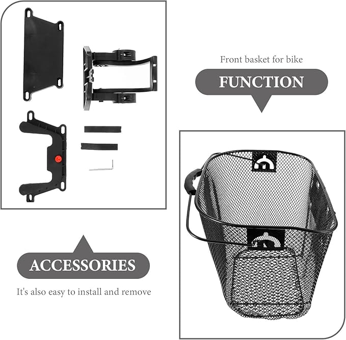Metal Front Bike Basket Quick-Release Bicycle Handlebar Basket Foldable Pet Carrier for Cycling Commuters Black