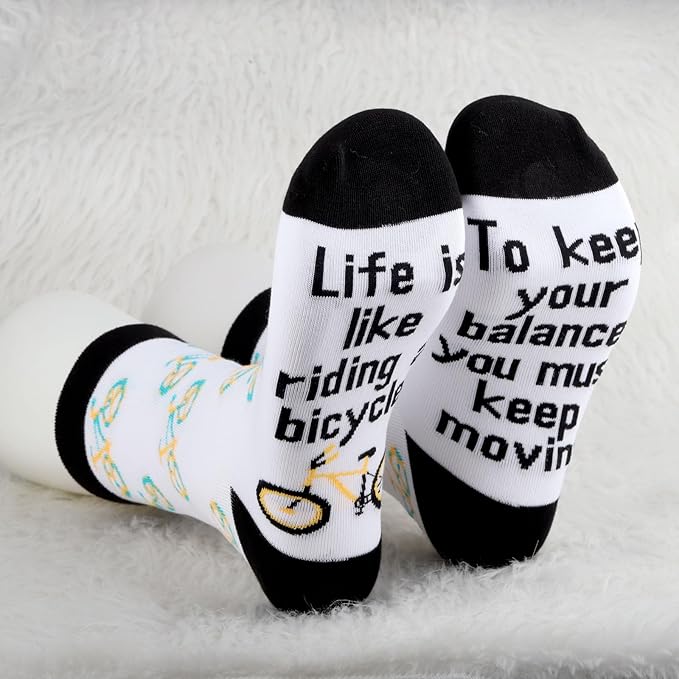 MBMSO 2 Pairs Life Is Like Riding a Bicycle Socks Bicycle Gifts for Biker Novelty Socks Cycling Lover Gift Cyclist Bike Socks