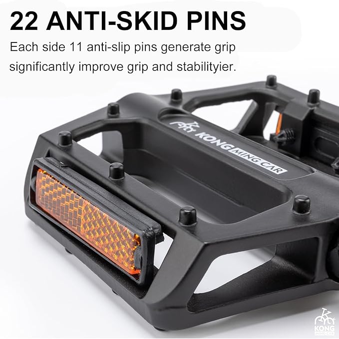 Mountain Bike Pedals 9/16 Inch - Bicycle Flat Pedals with Reflectors - Lightweight Aluminum Alloy Wide Platform Pedals for Mountain Bike, BMX, Road Bike Pedals