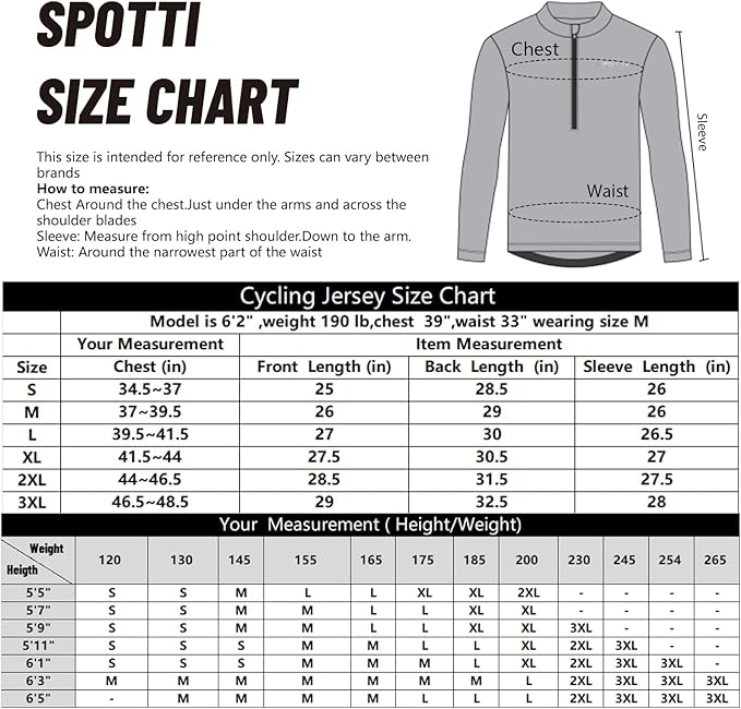 Spotti Men's Cycling Bike Jersey Long Sleeve with 3 Rear Pockets - Moisture Wicking, Breathable, Quick Dry Biking Shirt