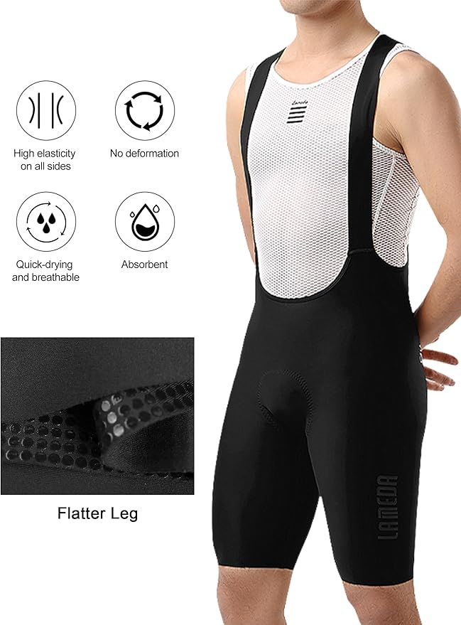 LAMEDA Mens Cycling Bib Shorts,Padded Breathable Bike Shorts Men Lightweight Bicycle Bibs Bike Tight for Road Gravel Biking