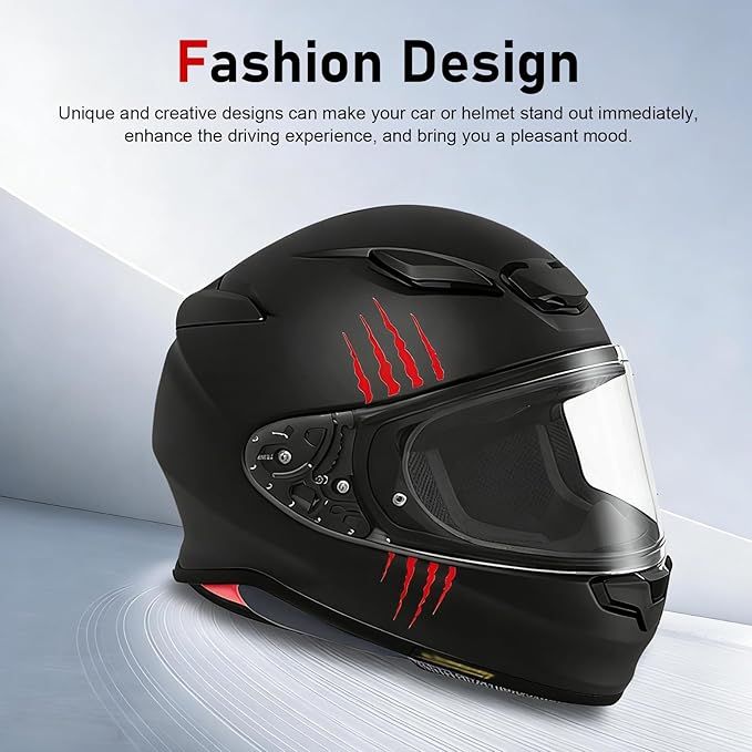 1 Set Motorcycle Helmet Stickers, Claw Scratch Design, Waterproof Reflective Decals for DIY Decoration, Universal for Most Helmets, Vehicles, Laptops (Red)