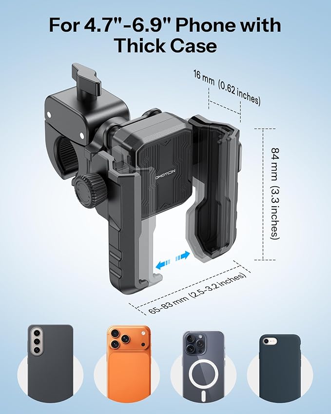 OMOTON BK01 Anti-Vibration Bike Phone Holder for Rearview Mirror & Handlebar, Shockproof Motorcycle Phone Mount with Quick Lock, Fit iPhone & All Android Phone for Electric Scooter/E-Bike/Stroller
