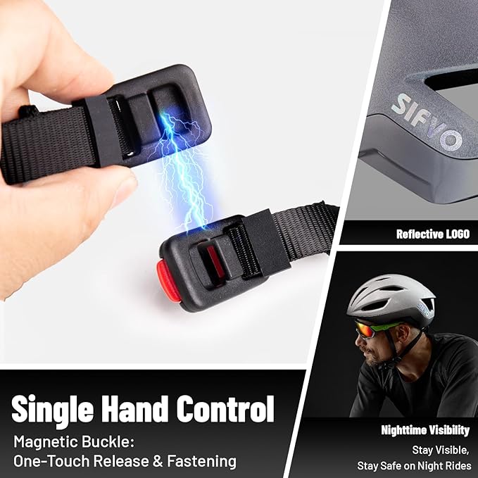 Adult Bike Helmet, SIFVO Road Bike Helmet Adjustable 55-58cm, Magnetic Buckle Lightweight Cycle Helmet for Men and Women Commuting Cycling Scooter Helmet