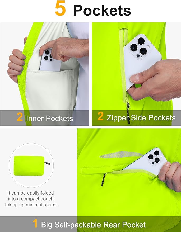 Little Donkey Andy Men's Waterproof Windbreaker Lightweight Packble Cycling Jacket for Biking, Running