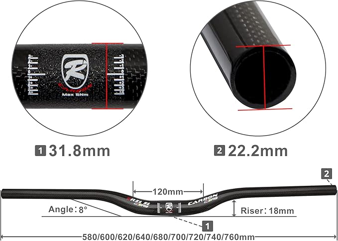 Carbon Handlebars, Mountain Bike Handlebars, Riser Bars 31.8mm 3K Matt Glossy 680mm 700mm 720mm 740mm 760mm MTB Handlebars for Mountain Bikes,Road Bike