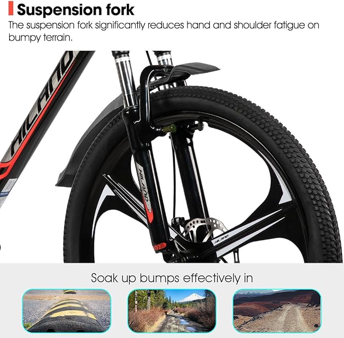 HILAND 26" MTB Mountain Bike for Men Women Adults, 18-Speed, Disc Brake, Lightweight Aluminum Frame, 3/6 Spoke Wheel