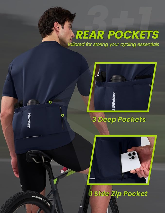 Nepest Cycling Jersey Men Short Sleeve Bike Shirts with 4 Rear Pockets Moisture Wicking Half Zip Road & Mountain Biking