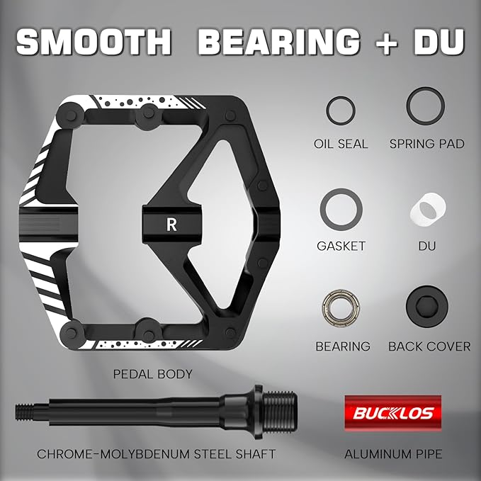 BUCKLOS Mountain Bike Flat Pedals Adult 9/16", Sealed Bearing Large Bicycle Pedal Aluminum Platform with Removable Anti-Skid Nails and Reflectors for MTB Road Gravel BMX Ebike Bikes