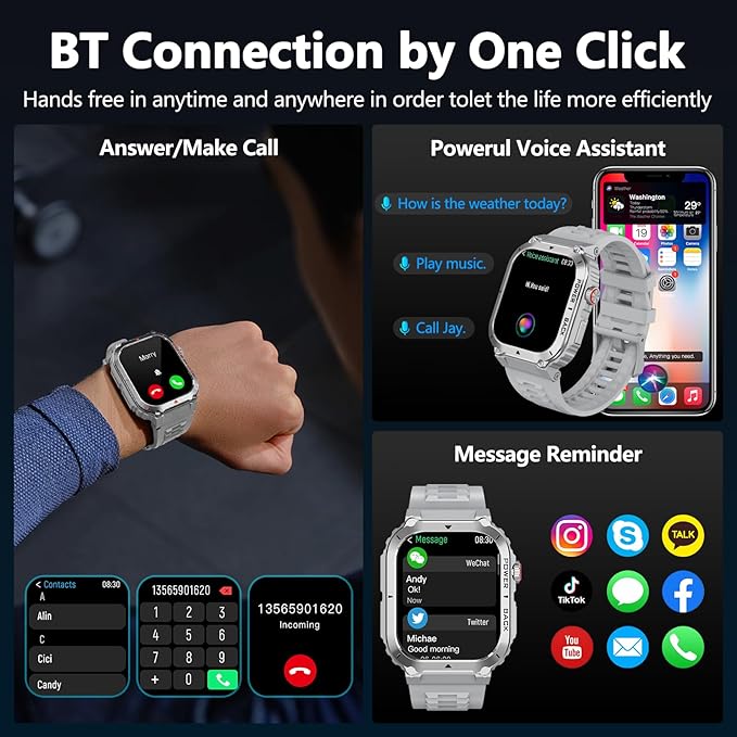 Military Smart Watch with GPS and Map(Answer/Make Call), Smartwatches with Health Monitor, Compass/Altitude/Air Pressure,100+ Sport Modes, Fitness Tracker for Android/iPhone (with GPS+Map, Gray)