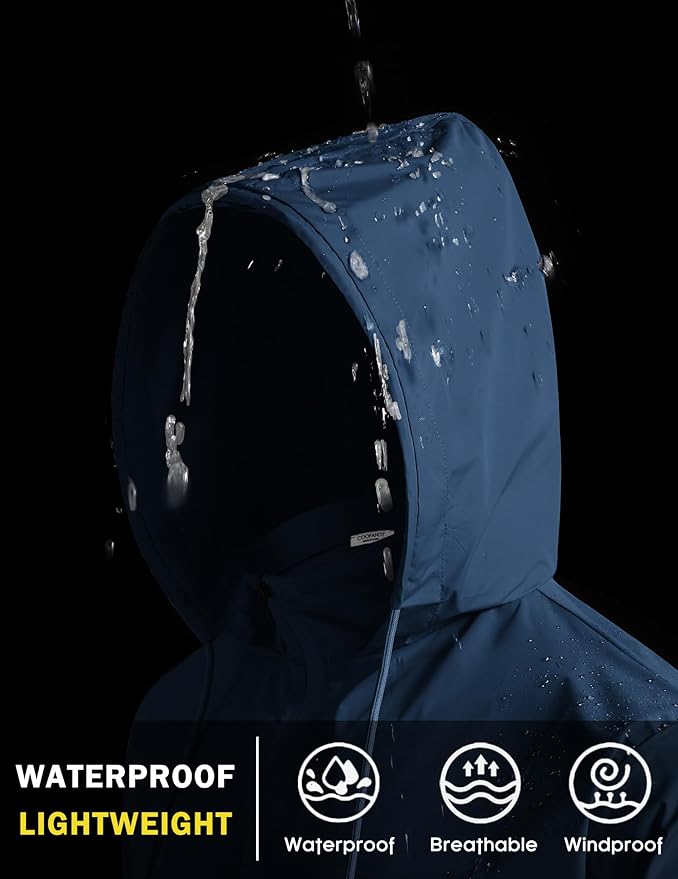 COOFANDY Men's Light Rain Jacket with Hood Packable Waterproof Raincoat Golf Rain Gear Travel Hiking Windbreaker