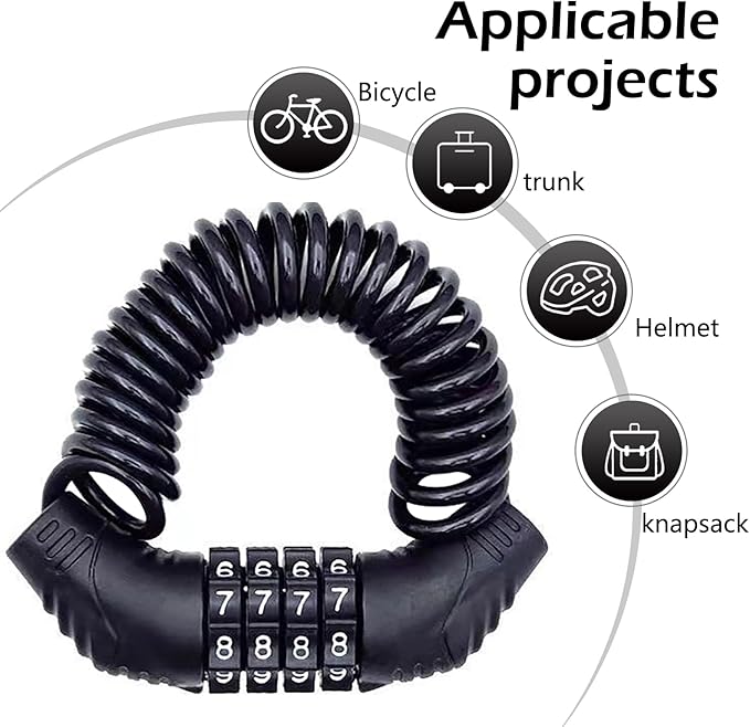 Motorcycle Helmet Lock, Anti-Theft Portable Bicycle Lock, Retractable Cable Locks, Universal for Bicycle, Baby Stroller, Luggage Stroller (Black)