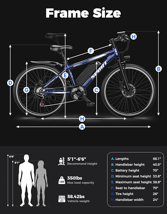 ASKGO Electric Bike for Adults, 1500W Peak Mountain Ebike with 25 MPH, 65 Miles Range, 7 Speeds, 48V 10.4Ah Removable Battery Ebike, 26" Electric Bicycle for Commute