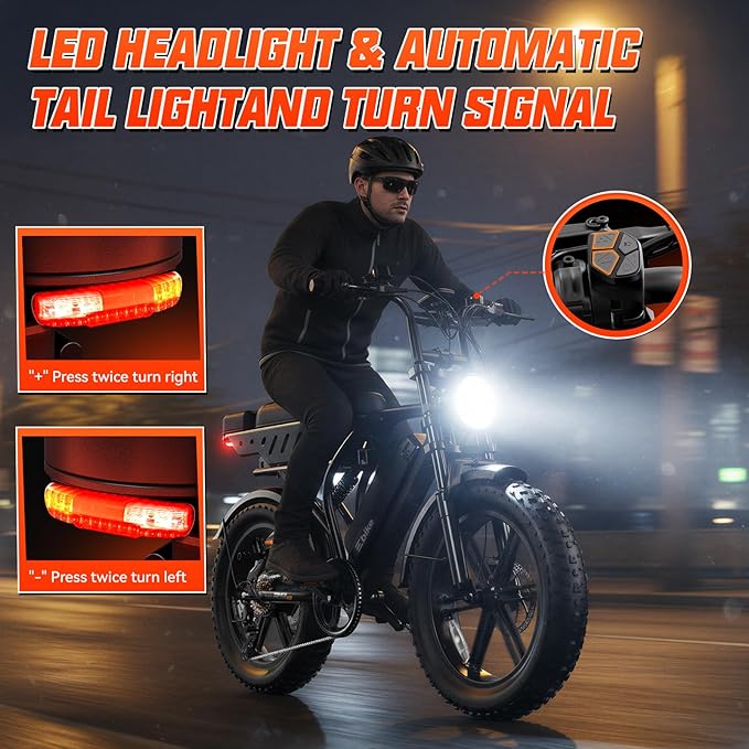 TST Electric Bike for Adults 1500W Peak 20" Fat Tire All-Terrain E-Bike 60/130 Miles 28 MPH Electric Dirt Bike - 48V 15/30 AH Battery Tested to UL 2849 Powered Electric Bicycle