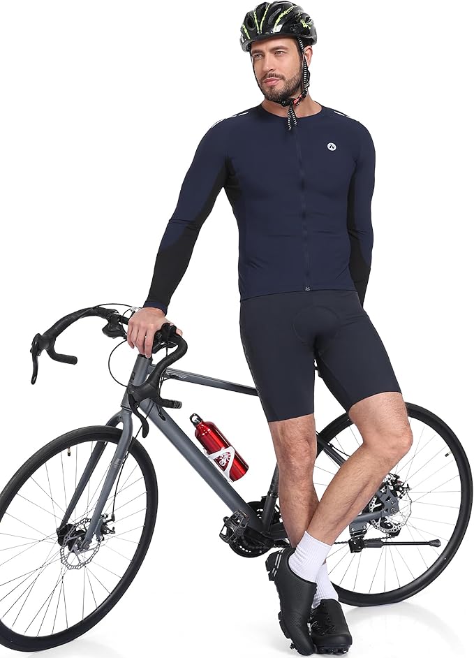 Nepest Mens Cycling Jersey Long Sleeve Bike Jersey UPF 50+ Road Biking Shirts Clothing with 4 Rear Pockets