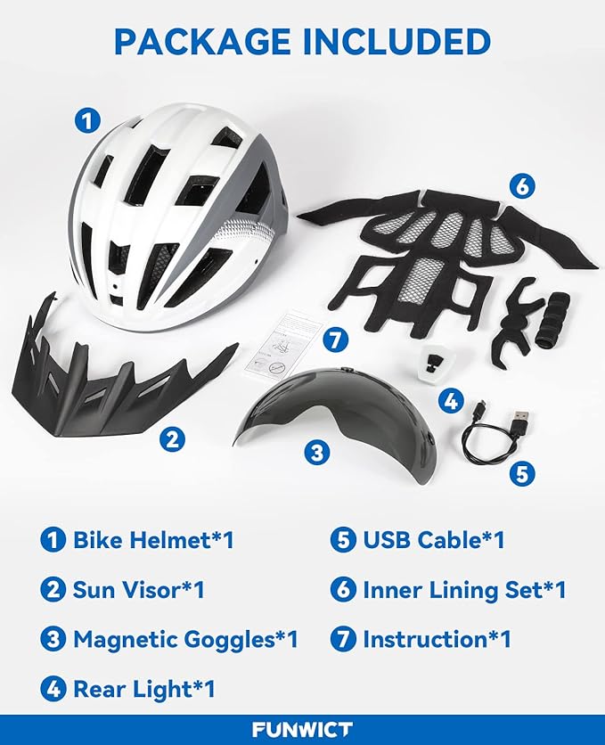 Adult Bike Helmet with Visor and Goggles for Men Women Mountain Road Bicycle Helmet Rechargeable Rear Light Cycling Helmet