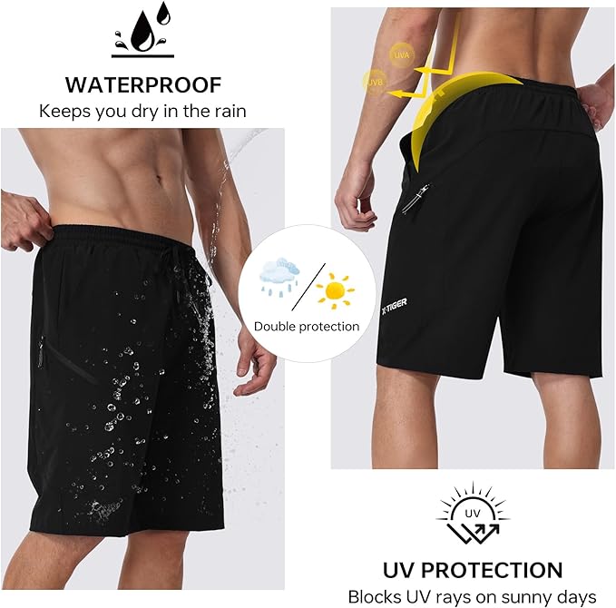 X-TIGER Men's Mountain Bike Shorts 5D Padded Loose-fit Biking Riding Cycling Bicycle Biker Zipper Pockets Quick-Dry